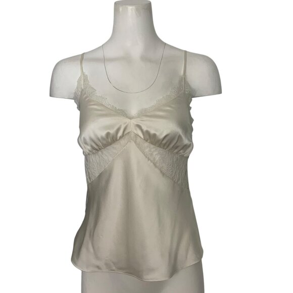 The Kooples Silk Camisole With Lace Tank Top 0 Ecru Spaghetti Strap V-Neck Sexy - Picture 1 of 12